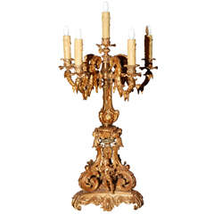 Pair of 1850 American Rococo Brass GAS Candelabras