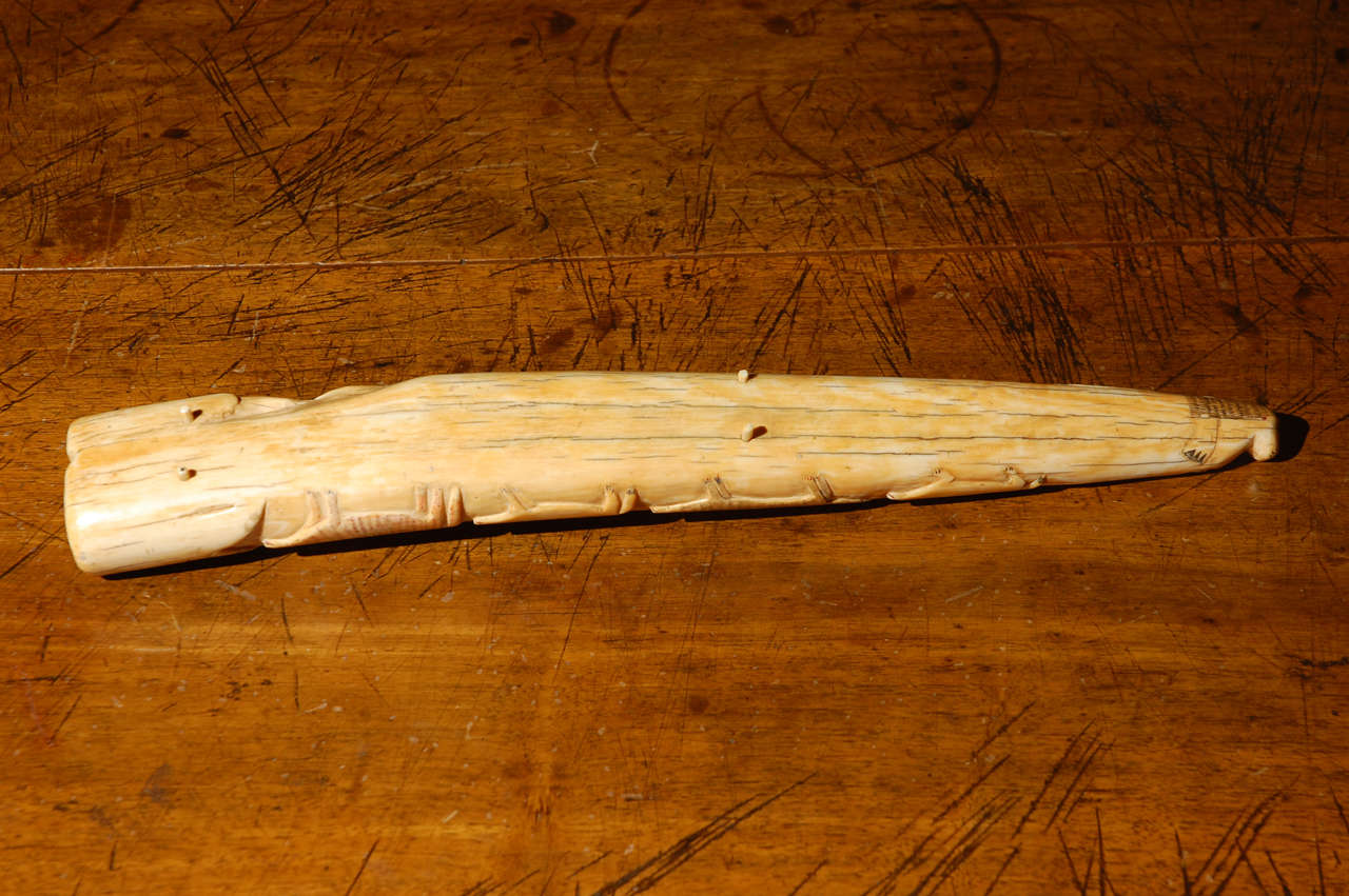 American C. 1890 Walrus Ivory Carved Scrimshaw Tusk For Sale