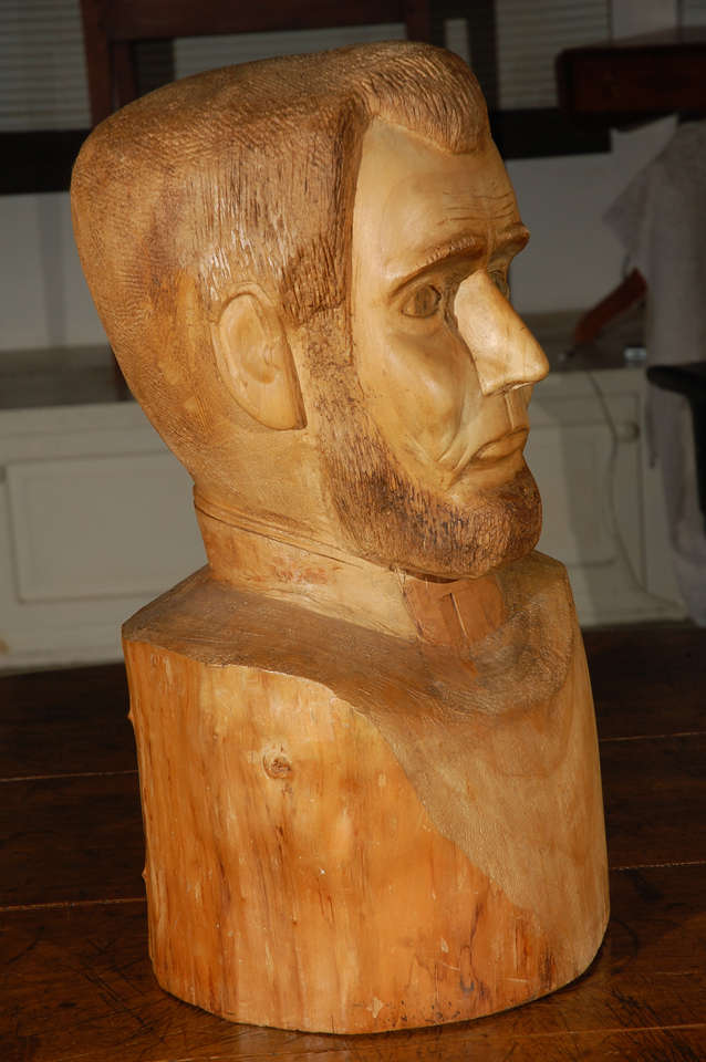 1960 Carved Wood Bust Of Lincoln