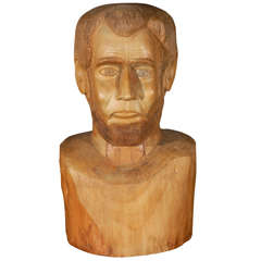 1960 Carved Wood Bust Of Lincoln