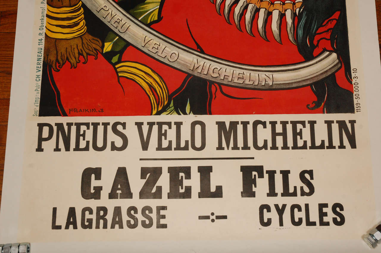 Original 1910 French Michelin Poster In Excellent Condition For Sale In Los Angeles, CA