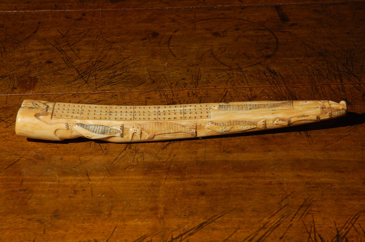 C. 1890 Walrus Ivory Carved Scrimshaw Tusk For Sale at 1stDibs