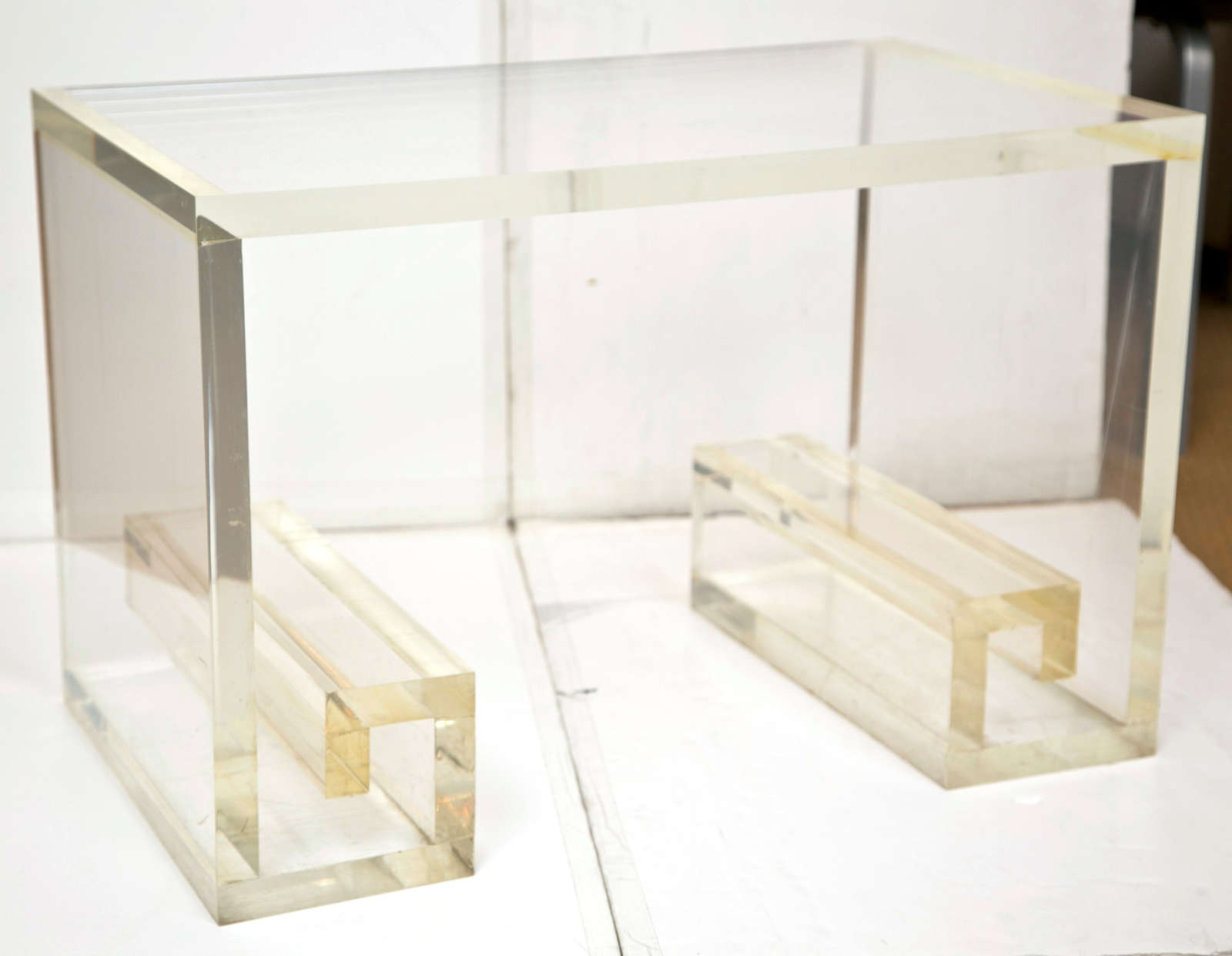 Small Lucite Occasional Table with Greek Key Design