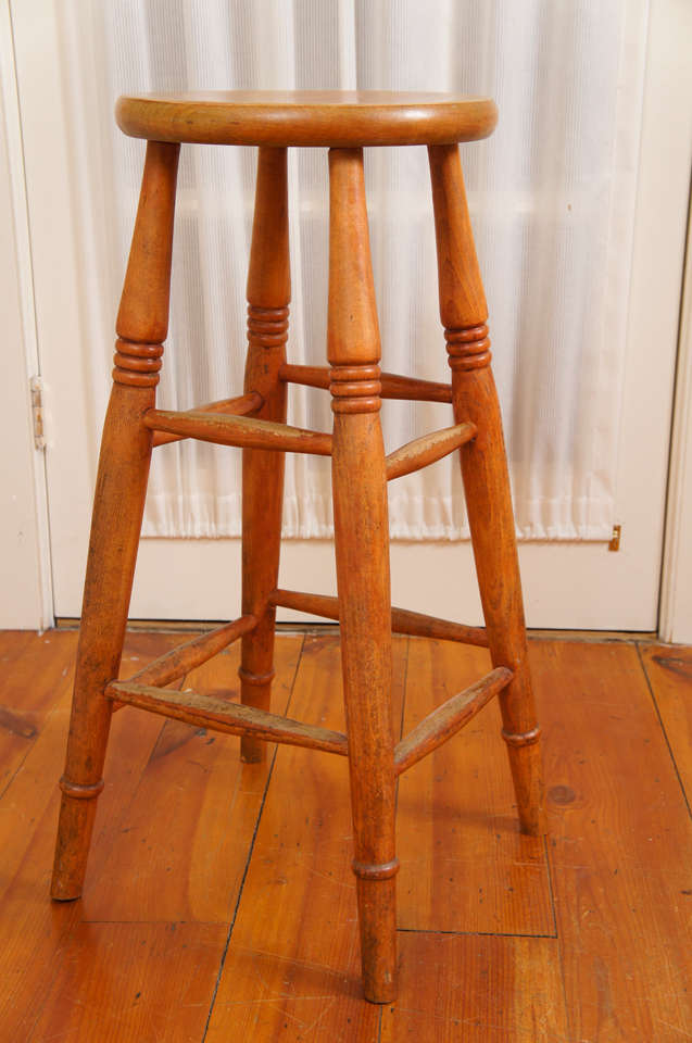 These English pub stools are part of a larger collection at Painted Porch. We collect pub stools in different shapes and sizes. These are nicely worn and are very comfortable. The pricing is $375 EACH and the height can be reduced by our restorer.