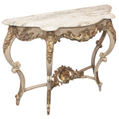 Antique 19C Louis XV Style Console Table with Marble Top