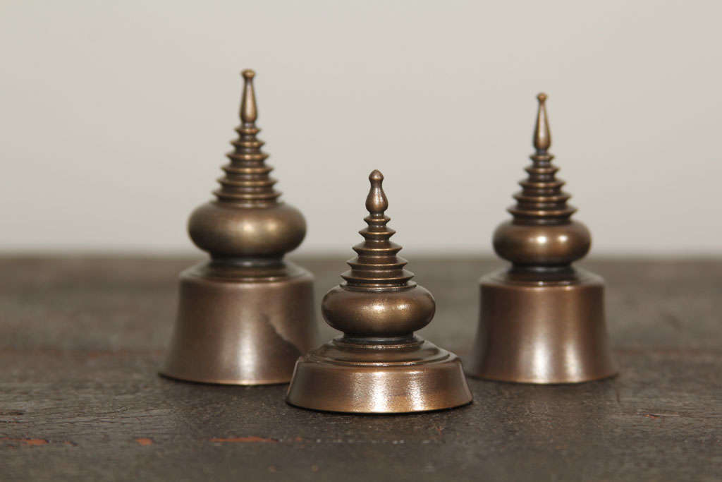 American Group of Contemporary Bronze Stupa Ornaments For Sale