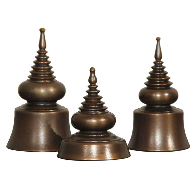 Group of Contemporary Bronze Stupa Ornaments For Sale