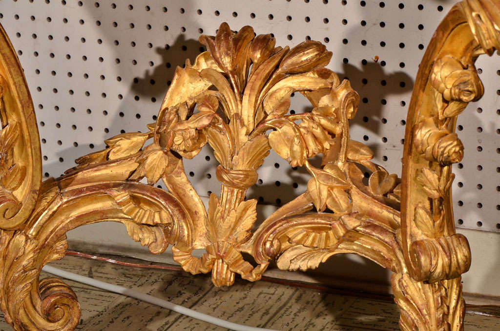 Wood Carved Gold Leaf Console Table with French Marble Top, Early 20th Century For Sale 2