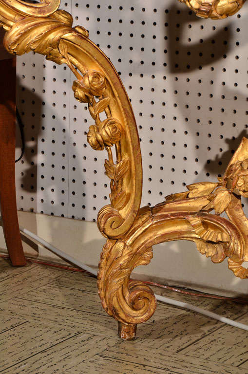 Wood Carved Gold Leaf Console Table with French Marble Top, Early 20th Century For Sale 3