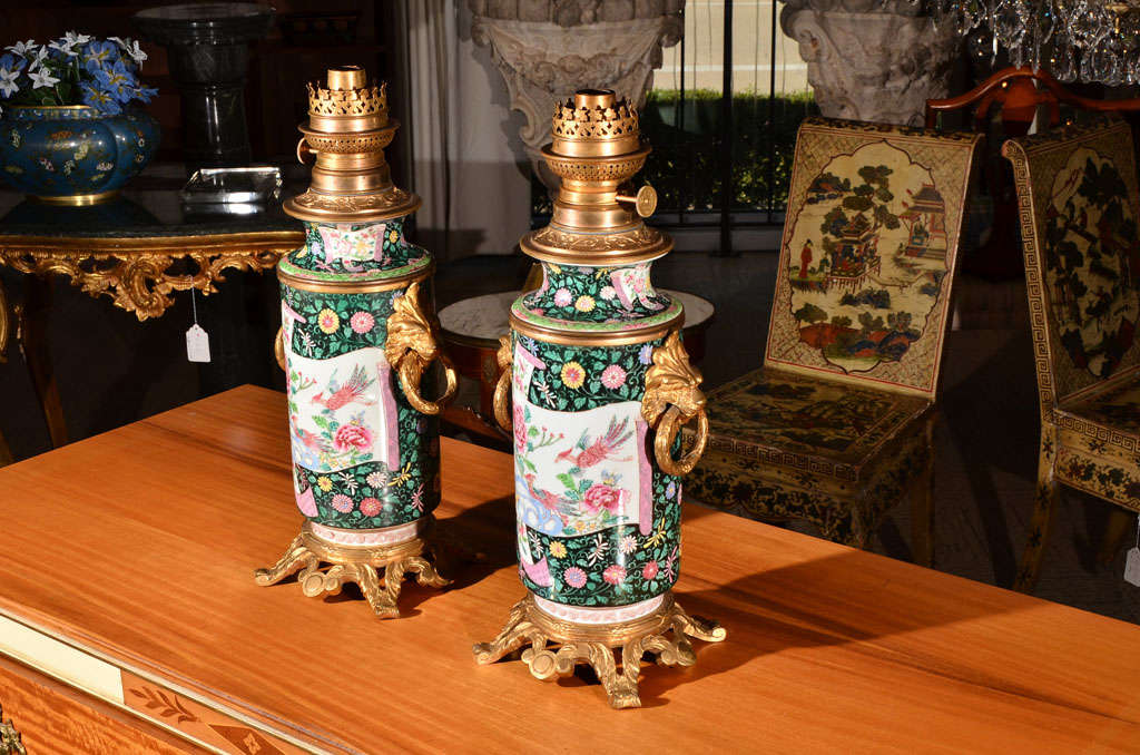 porcelain & bronze oil lamps