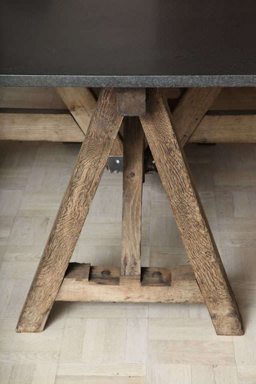 20th Century Contemporary Oak Base Table with Stone Top