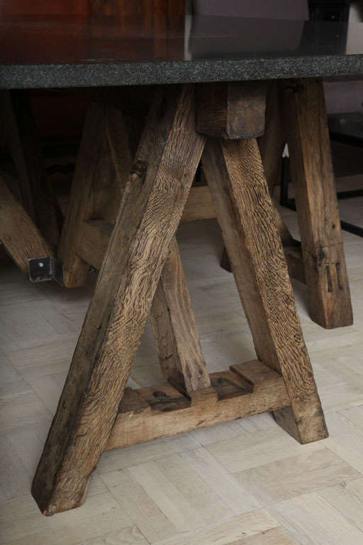 Contemporary Oak Base Table with Stone Top 1