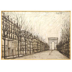 "Champs Elysses" 1957 Bernard Buffet Lithograph on Linen