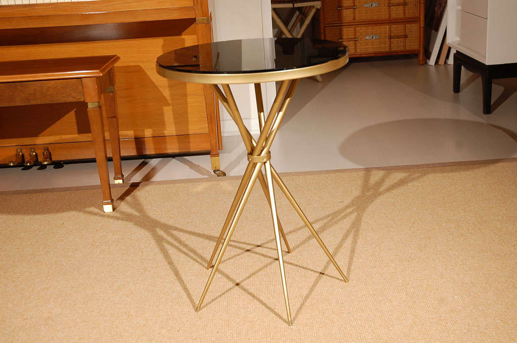 Mid-20th Century Brass and Black Glass Hollywood Regency Side Table