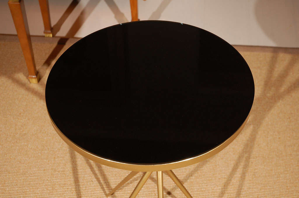 Metal Brass and Black Glass Hollywood Regency Side Table