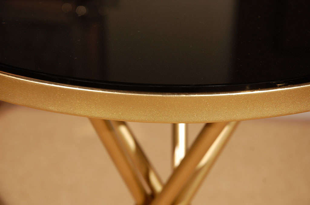 Brass and Black Glass Hollywood Regency Side Table 1