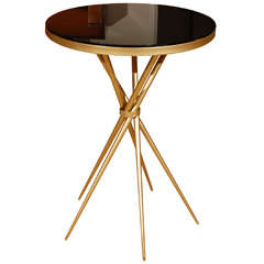 Brass and Black Glass Hollywood Regency Side Table