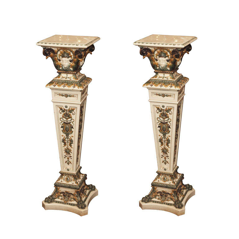 A 19th Century Fine Pair of Rorstrand Majolica Pedestals For Sale