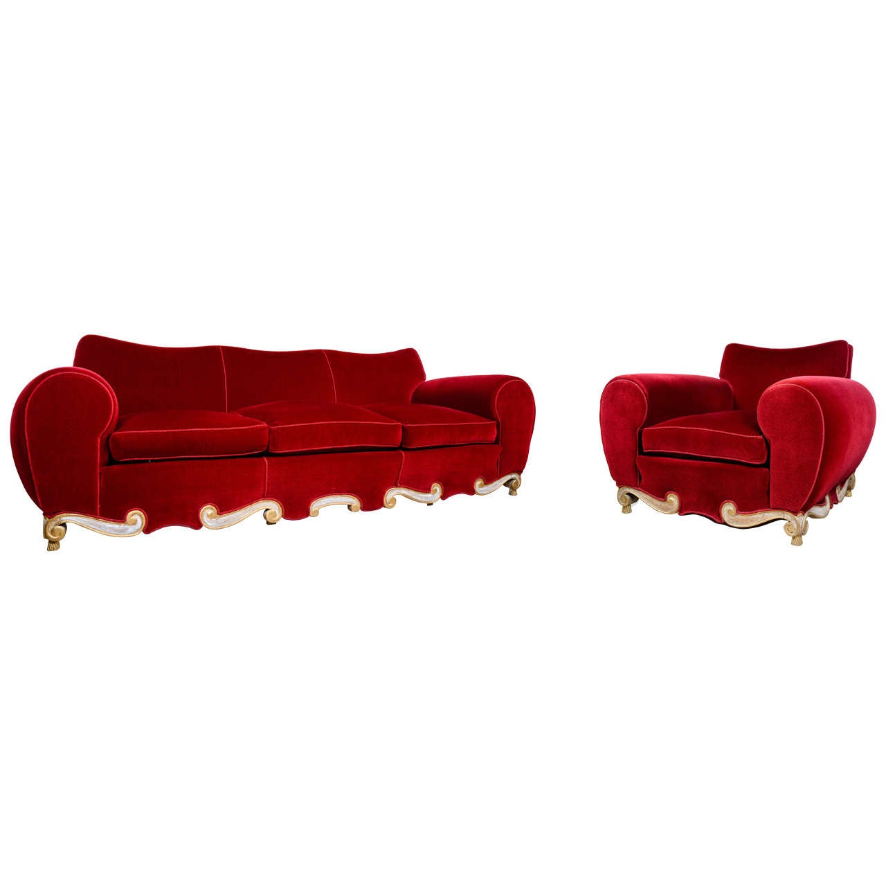 1940s Pascaud Sofa and Armchairs Set