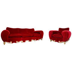 1940s Pascaud Sofa and Armchairs Set