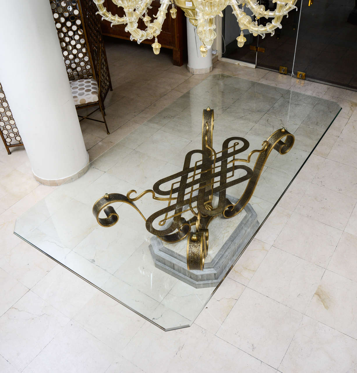 French Dining Table and 8 Chairs in the Style of Poillerat
