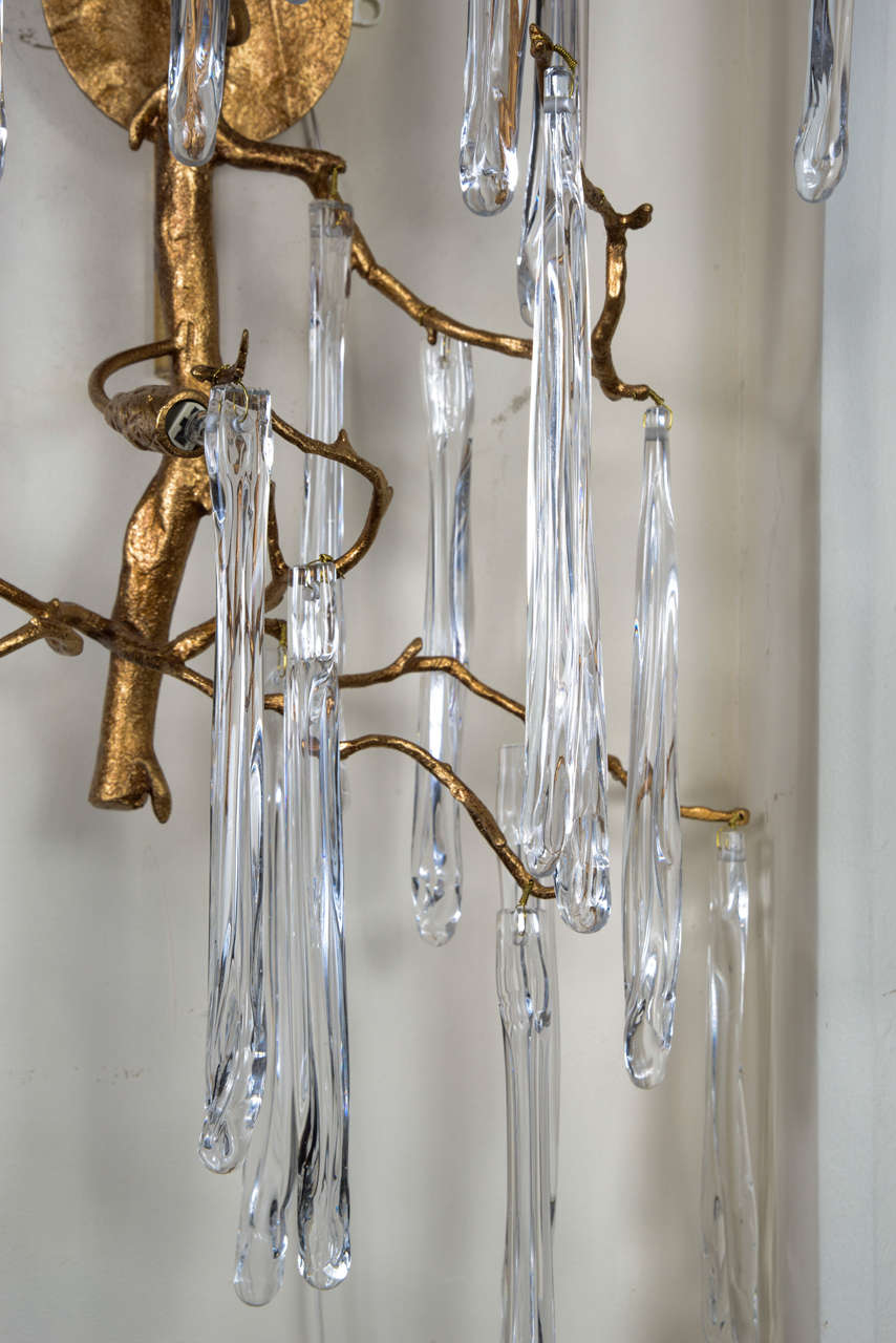 French Big Pair of Sconces, Crystal and Bronze For Sale