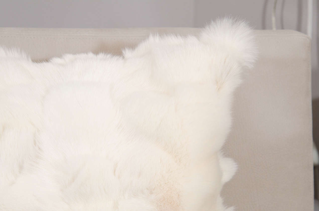 Custom White Pieced Fox Pillow with Leather Backing In Excellent Condition In New York, NY