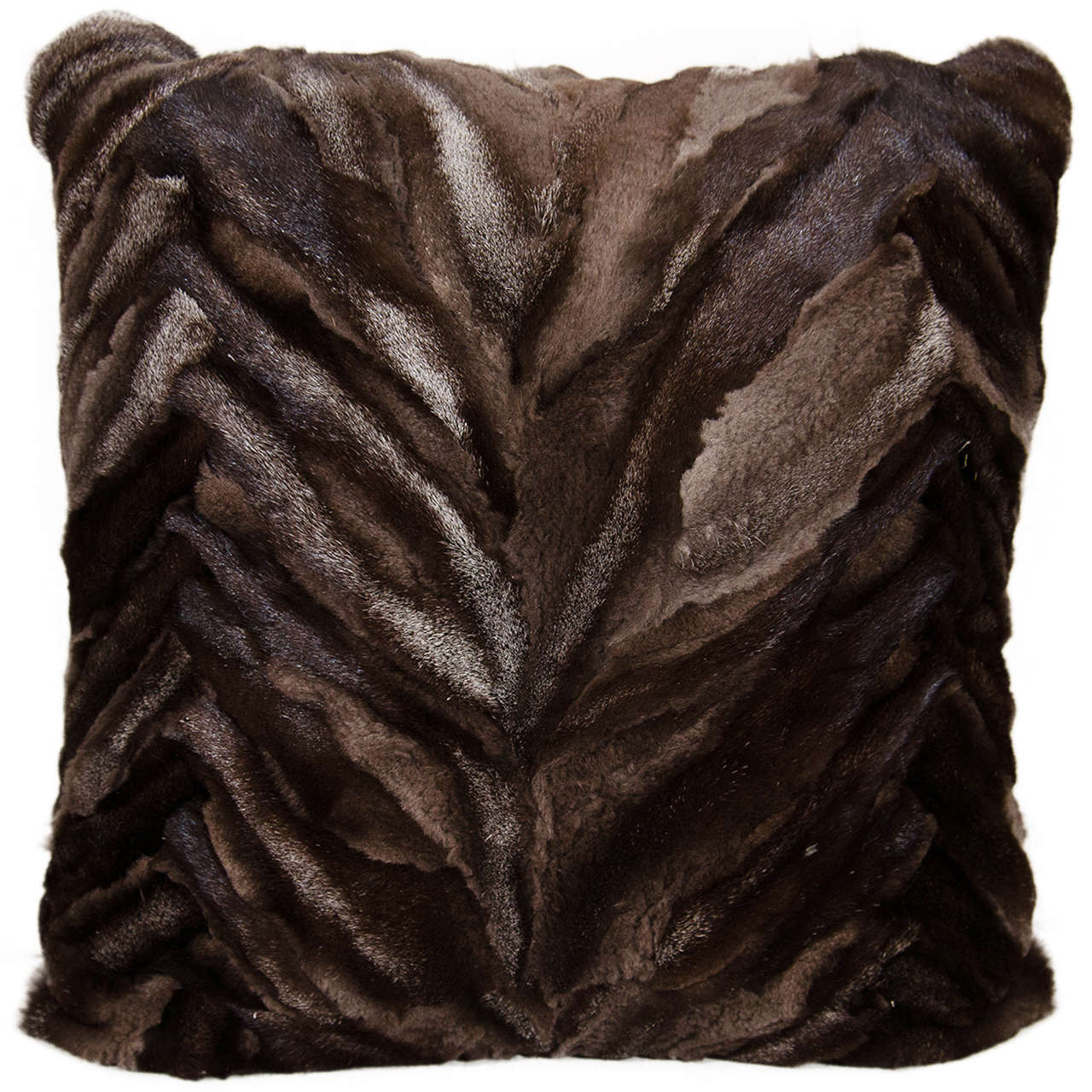 Custom Brown Silver Fox Pieced and Sheared Pillow with Chocolate Leather Back