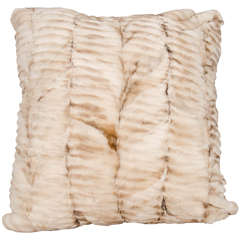 Custom Cream Pieced Sheared Fox Pillow with Chocolate Leather Back 2