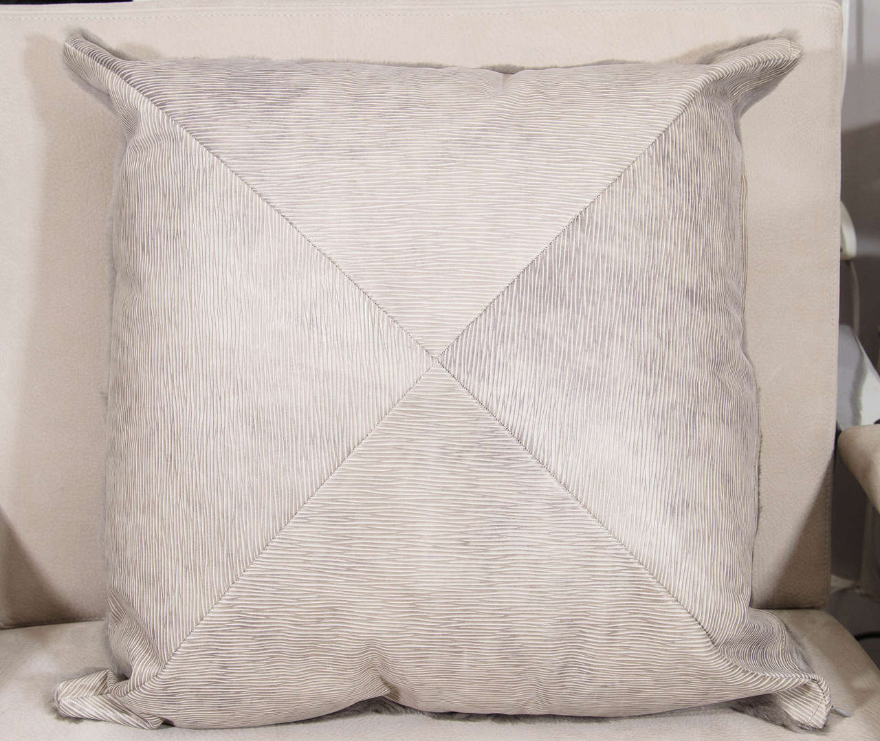 Contemporary Custom Grey Sheared Goat Pillow with Leather Backing