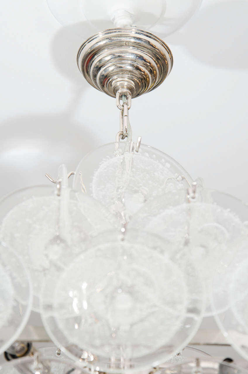 Mid-Century Modern Custom Clear Bubble Murano Glass Disc Chandelier in Double Pyramid Shape For Sale