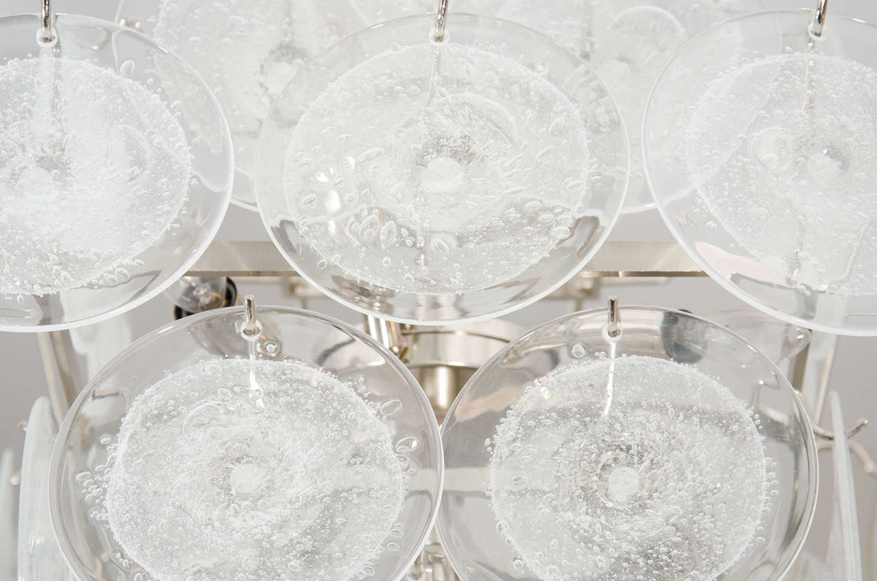 American Custom Clear Bubble Murano Glass Disc Chandelier in Double Pyramid Shape For Sale