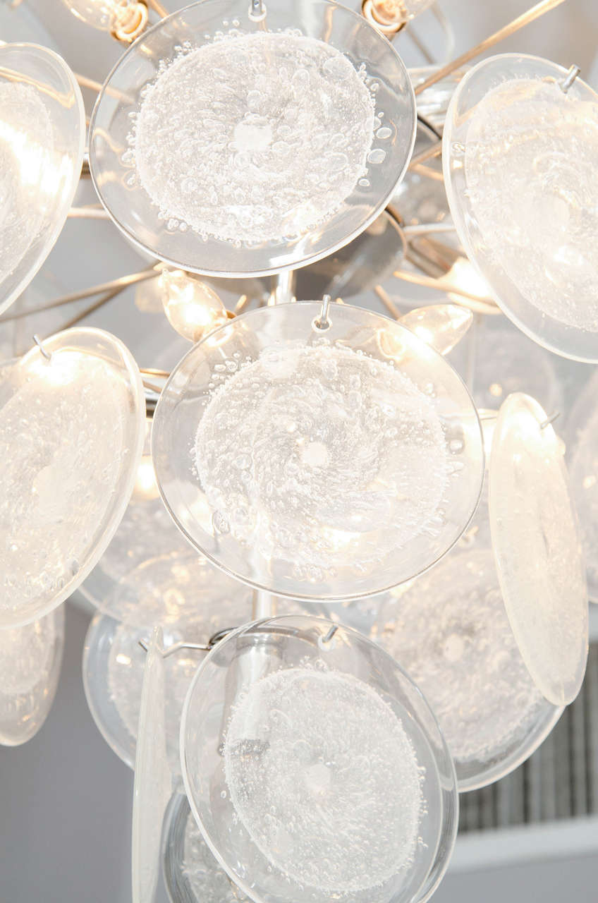 Lustre à 5 niveaux transparent Pulegoso Murano Disc Neuf - En vente à New York, NY