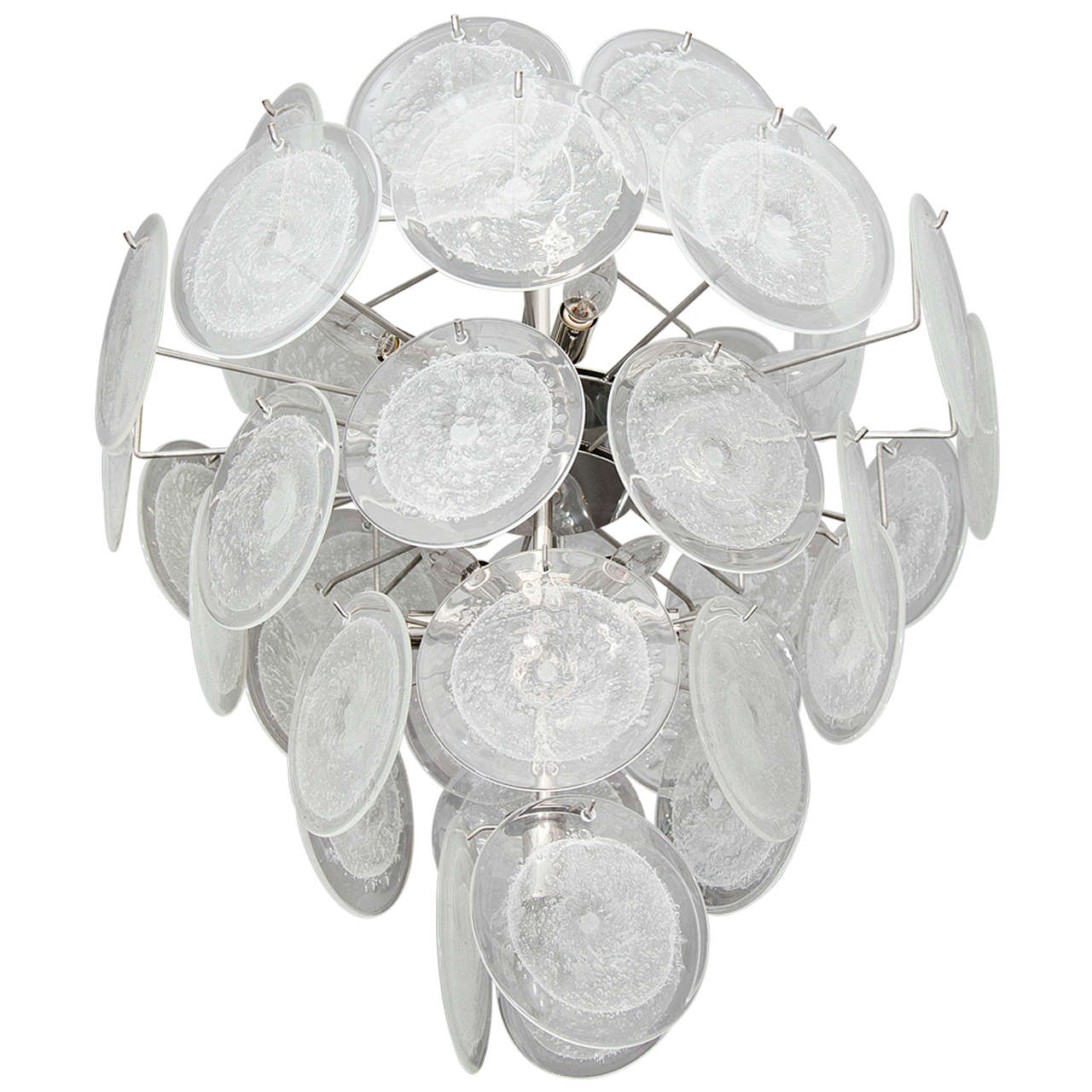 Clear Pulegoso Murano Disc 5-Tier Chandelier For Sale