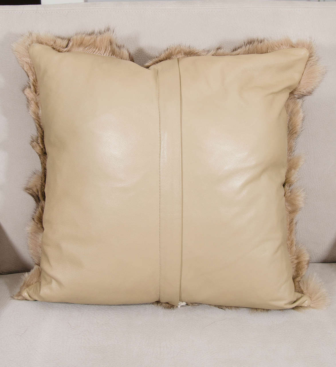 Custom Pieced Taupe Fox Pillow with Leather Backing For Sale at 1stdibs