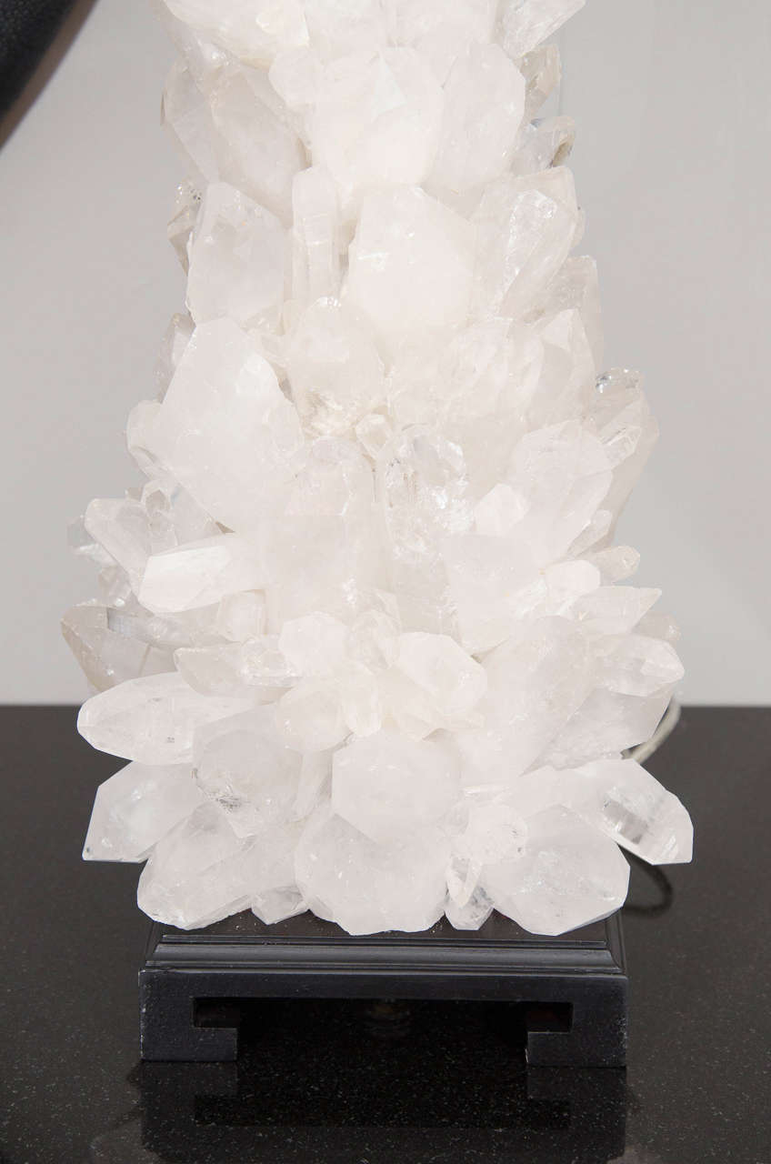 Pair of Custom Clear Quartz Crystal Lamp with Ebony Bases For Sale at 1stdibs