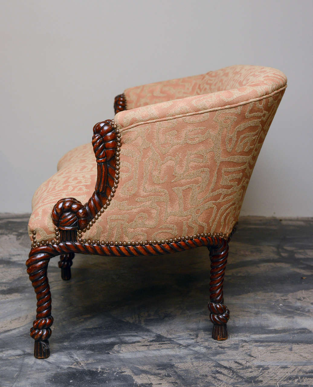 English Victorian Carved Mahogany Rope Twist Settee, Circa 1850 2