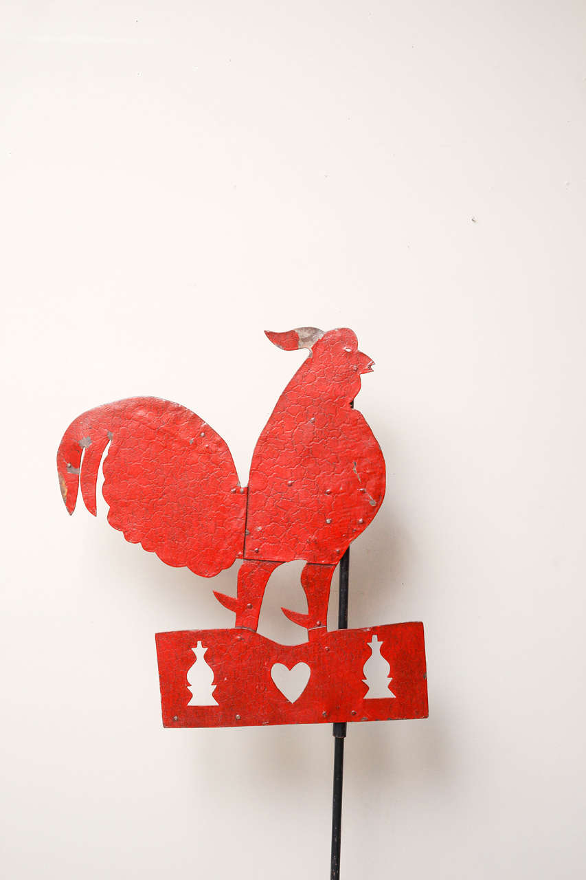 French Painted Iron Red Cockeril Weathervane, 19th Century In Good Condition For Sale In Hinsdale, IL