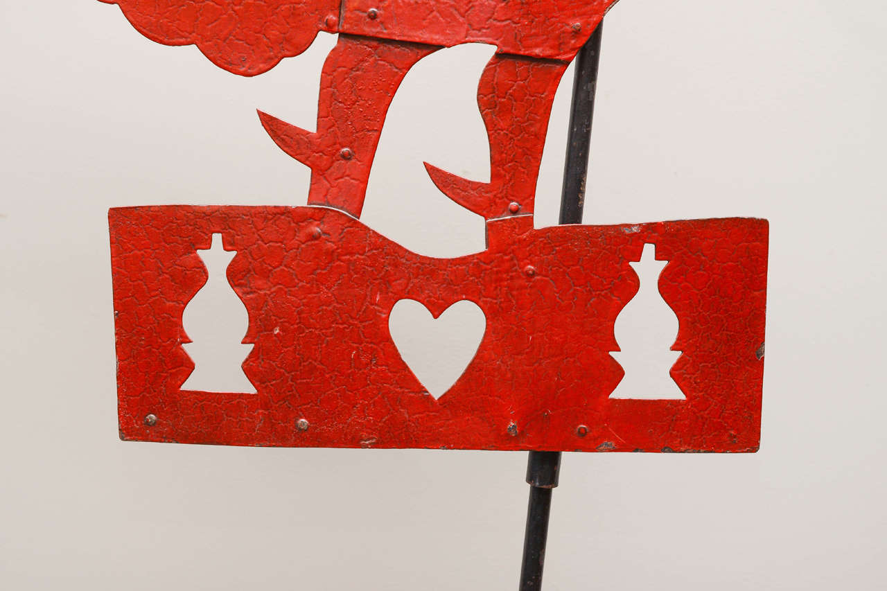 French Painted Iron Red Cockeril Weathervane, 19th Century For Sale 4