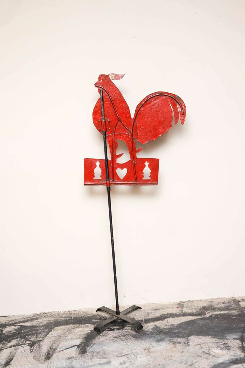 French Painted Iron Red Cockeril Weathervane, 19th Century For Sale 5