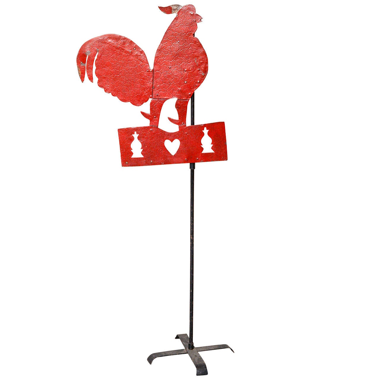 French Painted Iron Red Cockeril Weathervane, 19th Century For Sale
