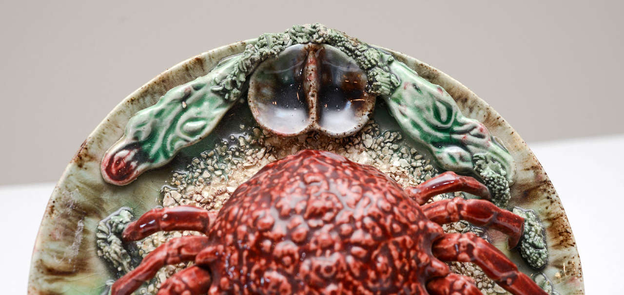 Crab Palissy Majolica Plate, circa 1860 In Fair Condition For Sale In Hinsdale, IL