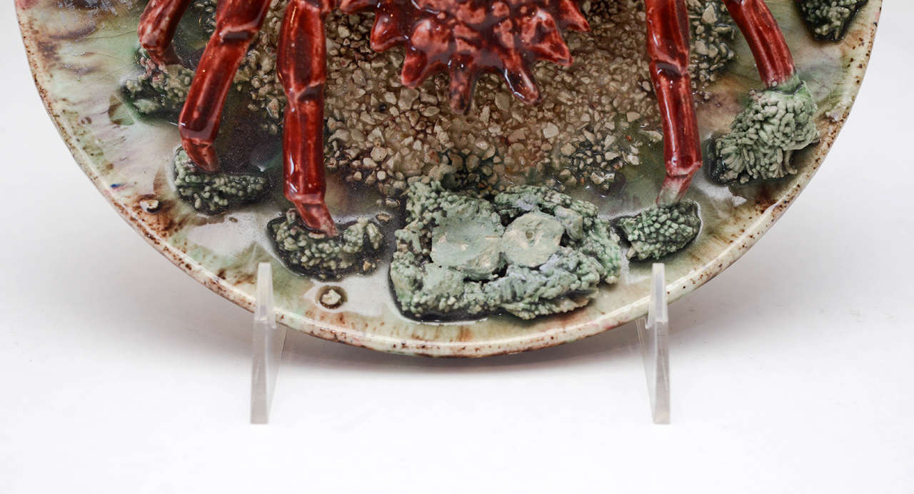 Ceramic Crab Palissy Majolica Plate, circa 1860 For Sale
