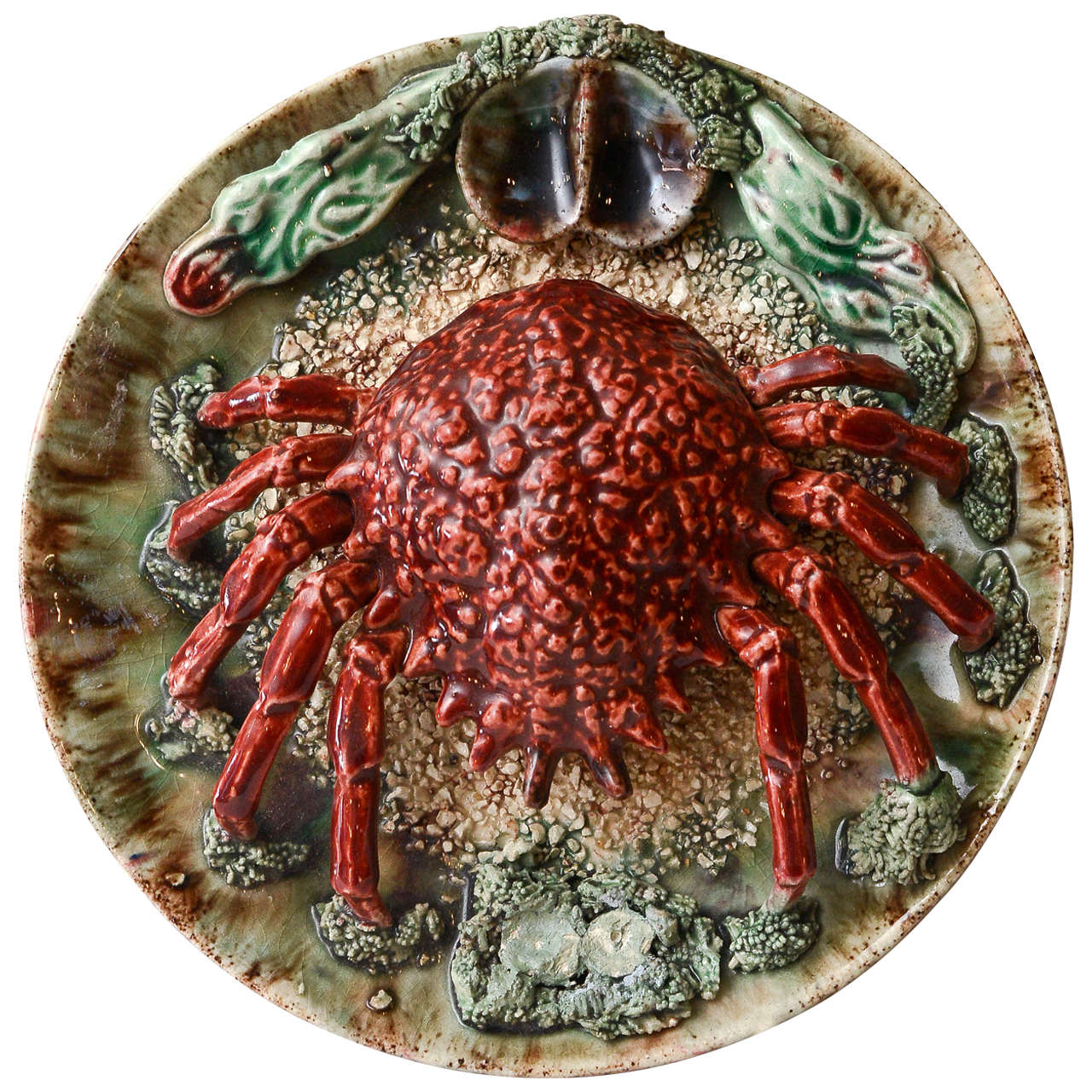 Crab Palissy Majolica Plate, circa 1860 For Sale