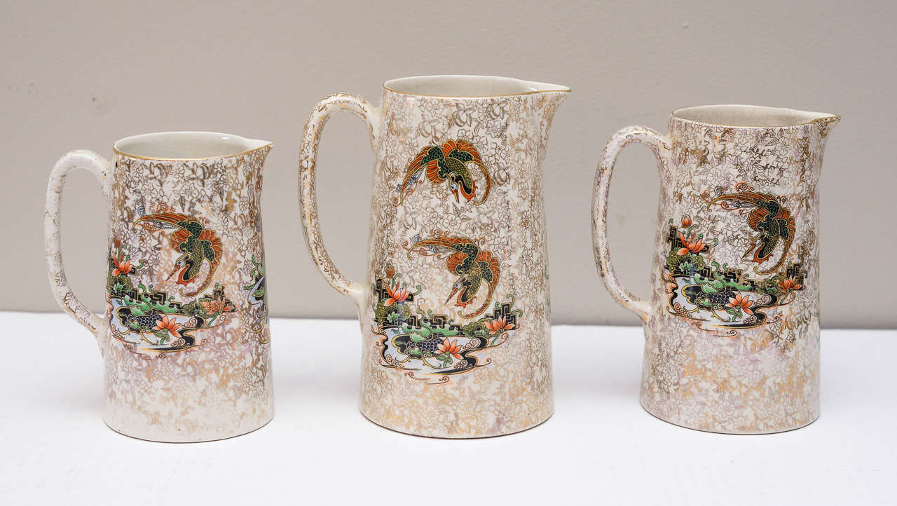 Ceramic Set of Three English Phoenix Ware Jugs, Circa 1925