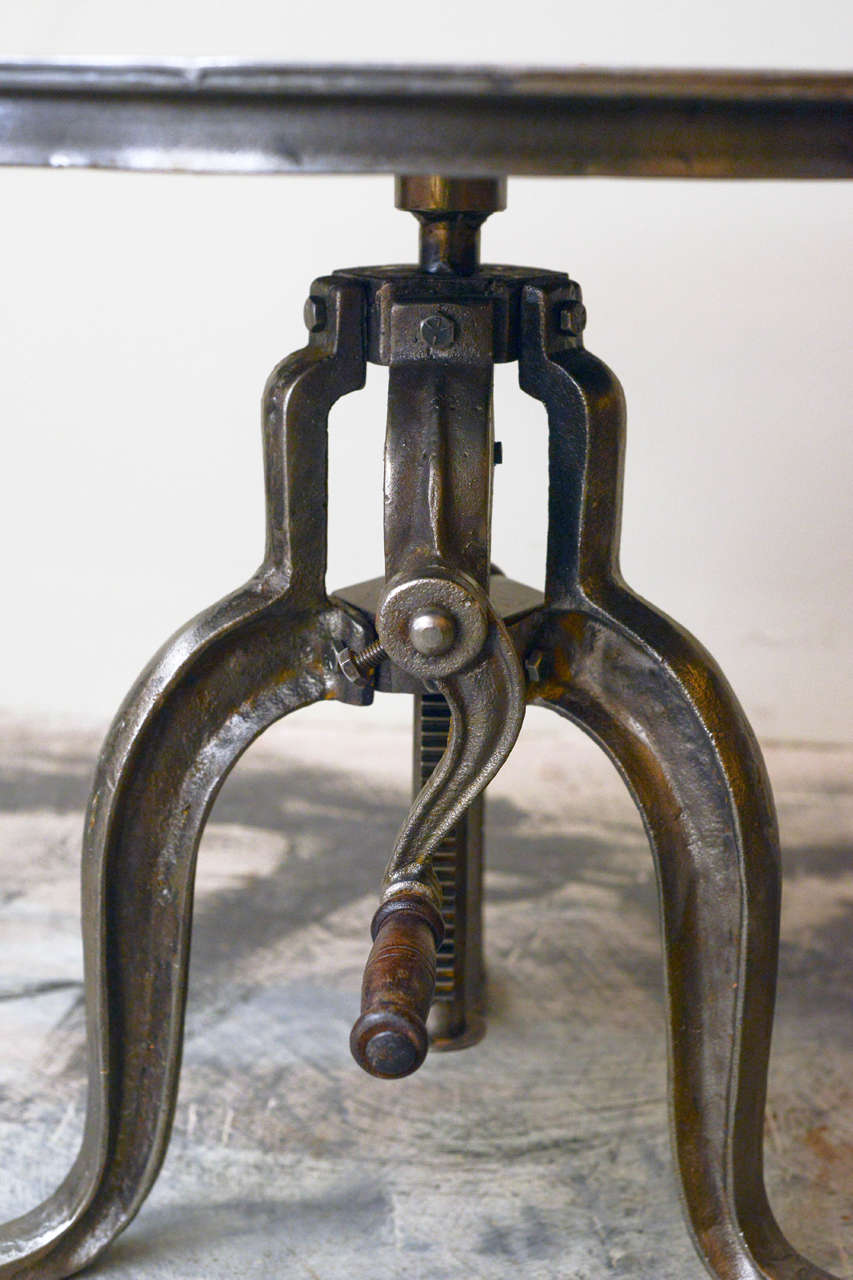 Industrial Iron Circular Adjustable Table, circa 1900 1