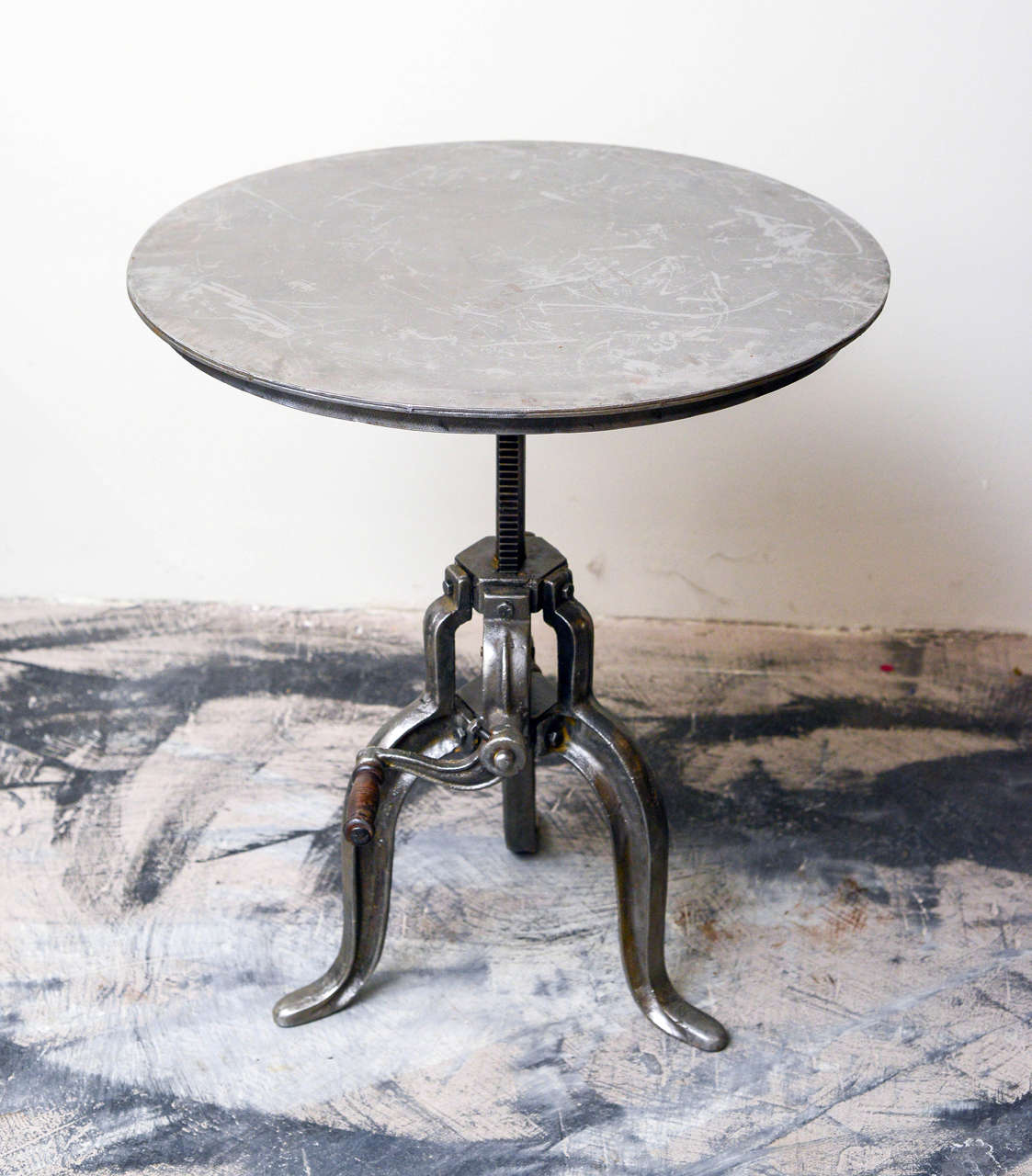 Industrial Iron Circular Adjustable Table, circa 1900 2