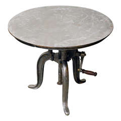 Industrial Iron Circular Adjustable Table, circa 1900