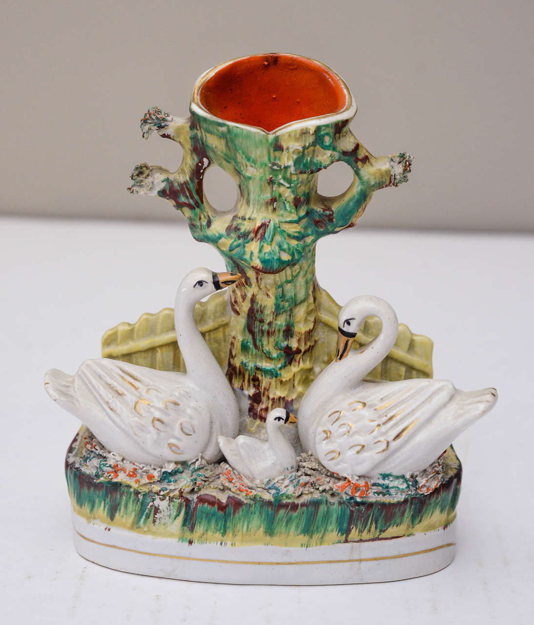 British Pair of Staffordshire Swan Spill Vases, Mid-19th Century For Sale
