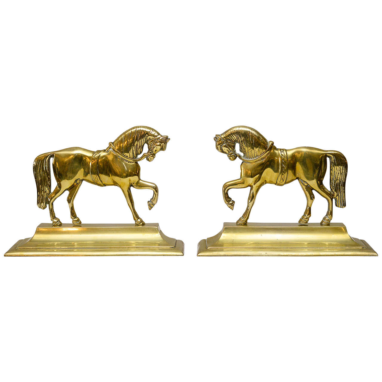 Pair of English Brass Horse Form Doorstops, 19th Century For Sale